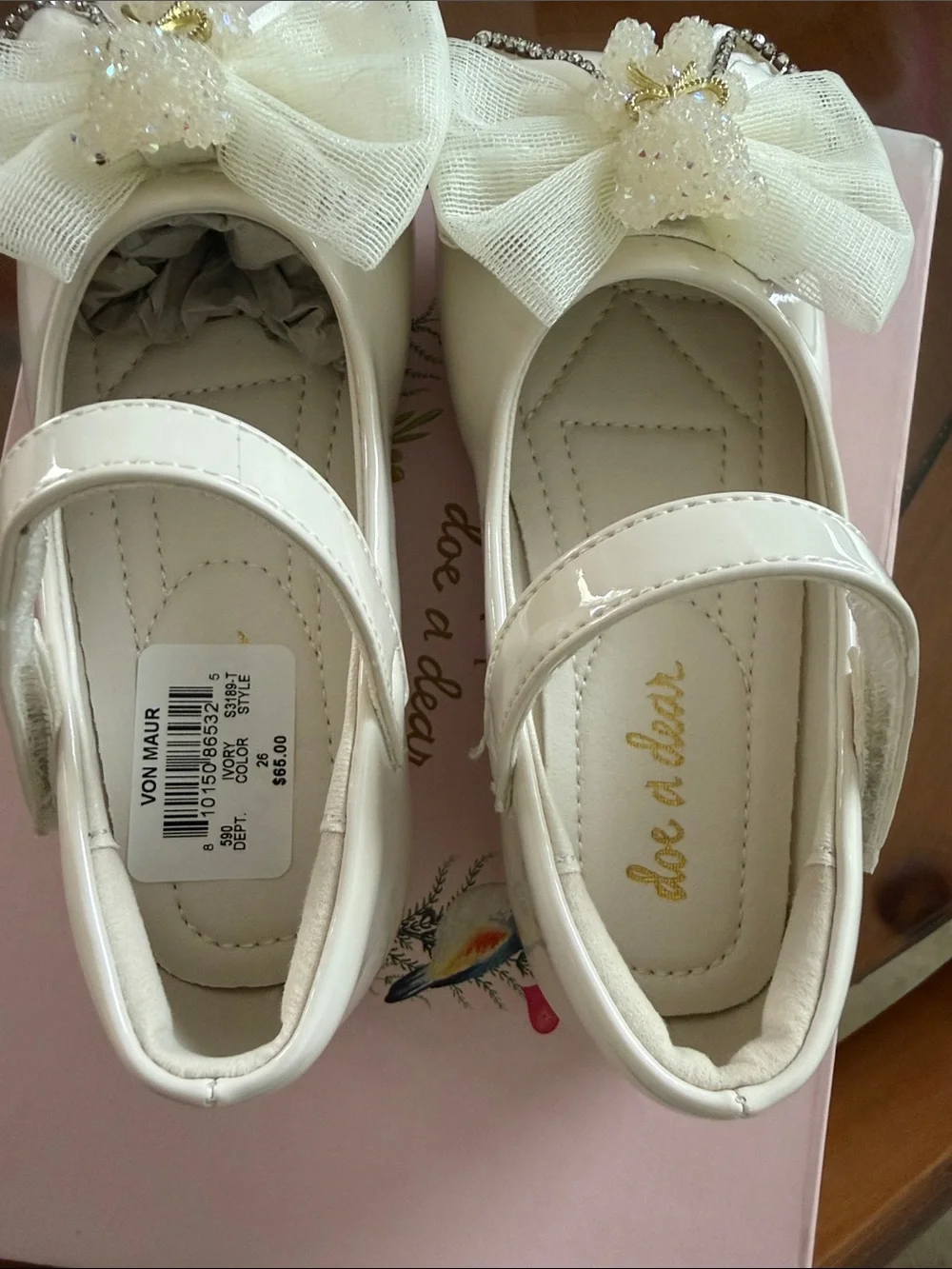 Girls Cream Patent Mary Jane with Decorative Bow